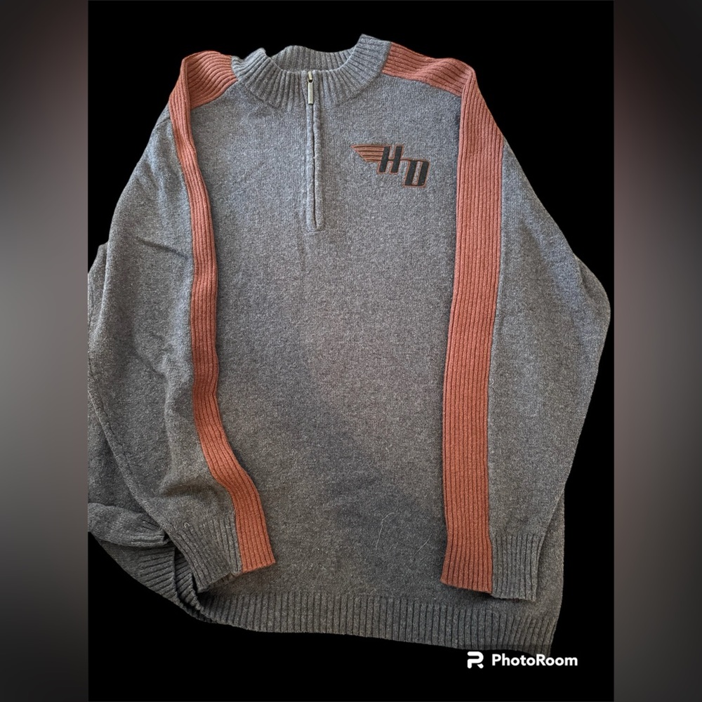 Harley Davidson Gray Quarter Zip Pullover Sweater size Large